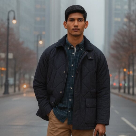 Barbour Premium BEDALE Houndstooth Quilted Jacket DK Navy MSRP$435 British Class - Picture 1 of 16